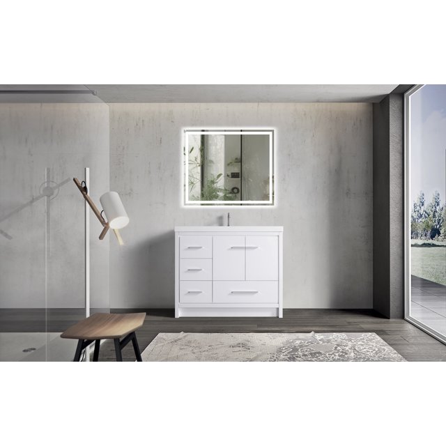 VSB 42" Single Sink Left door Freestanding Bath Vanity in White with ...