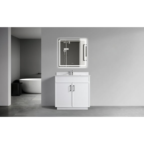 VSC 36in Single Sink Freestanding Bath Vanity in White with White Cultured Marble Top