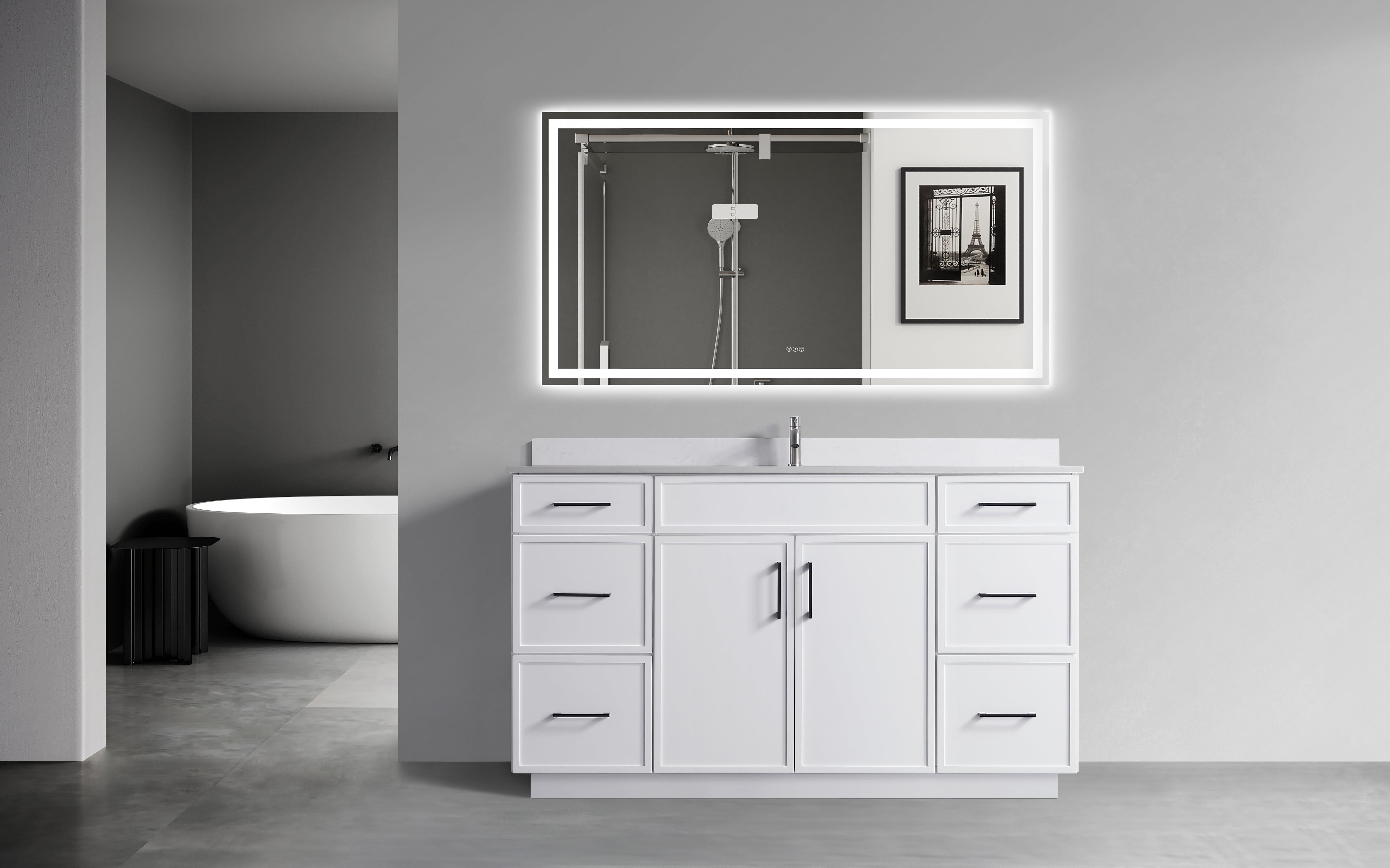 60" White Plywood Single Sink Freestanding Vanity with Cultured Marble Top