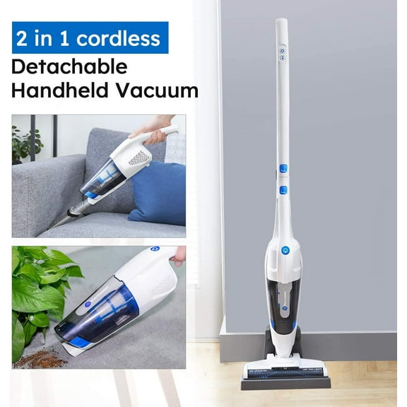 VSD1801 Cordless Handheld & Stick Vacuum Cleaner 2 in 1, Rechargeable Li-ion Battery Powerful Lightweight for Hardwood Floor, Carpet and Pet Hair White