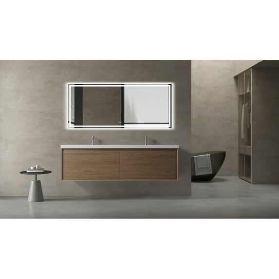 VSF 72in Single Sink Wall Mounting Bath Vanity in Brown with White Sintered Stone Top