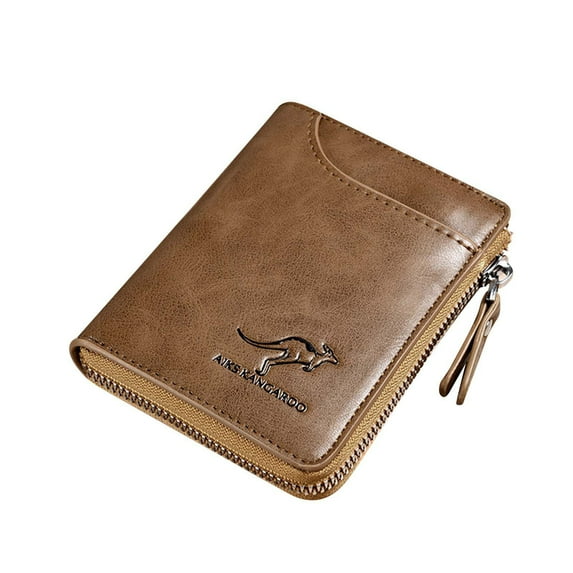 VSFAOV Men Wallet Zipper Leather Purs, Kangaroo Wallets, PU Stylish Soft Simple Design RFID Protected Wallet A