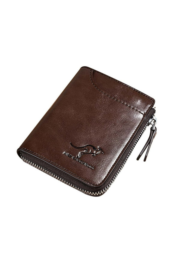 Men Wallet Zipper Leather Purs, Kangaroo Wallets, PU Stylish Soft Simple Design RFID Protected Wallet C