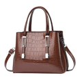 thumbnail image 1 of VSFAOV Women Handbags Purse Shiny Patent Leather Crocodile Pattern Top Handle Handbag Satchel Bags Zipper Medium Tote Bag Brown, 1 of 3