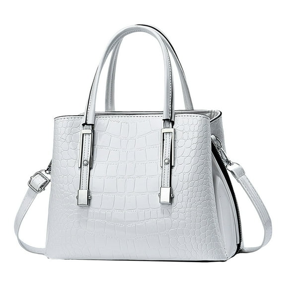 VSFAOV Women Handbags Purse Shiny Patent Leather Crocodile Pattern Top Handle Handbag Satchel Bags Zipper Medium Tote Bag White