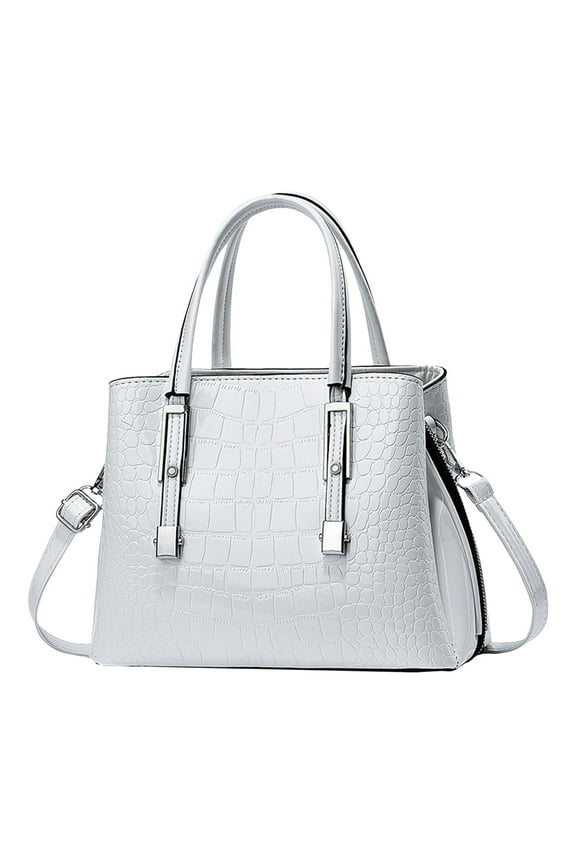 Women Handbags Purse Shiny Patent Leather Crocodile Pattern Top Handle Handbag Satchel Bags Zipper Medium Tote Bag White