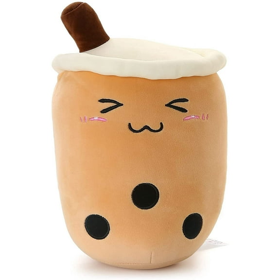 VSFNDB Bubble Tea Stuffed Animals Plush Toy Cute Boba Milk Tea Stuffed Plush Pillow for Kids Boy Girl Birthday Christmas Gifts, Brown, Close Eye