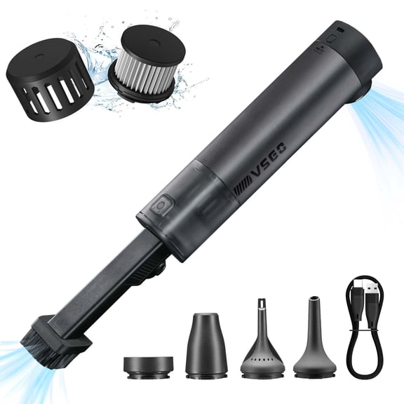 VSGO Cordless Car Vacuum, Compressed Electric Air Duster 17000Pa Suction, 5-in-1 Portable Mini Small Handheld Vacuum, UP to 90 Mins Runtime for Car, Desk, Computer, Keyboard, Home Cleaning (Grey)