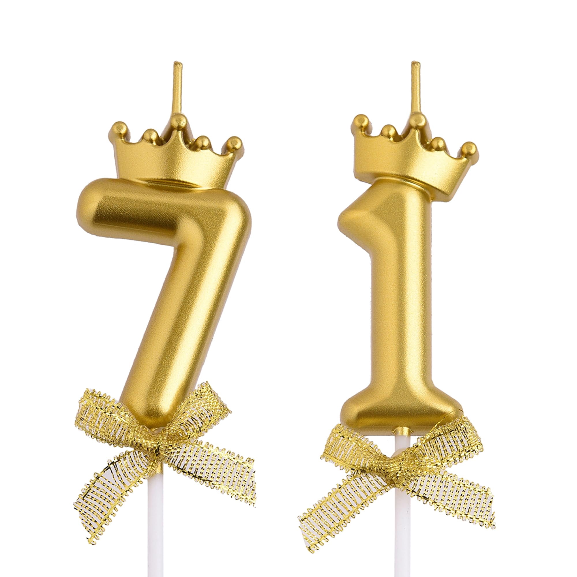 AOOLADA 71st Birthday Candles Set - Gold Number 7 & 1 With Crown Topper For Cake Decorations - View #3