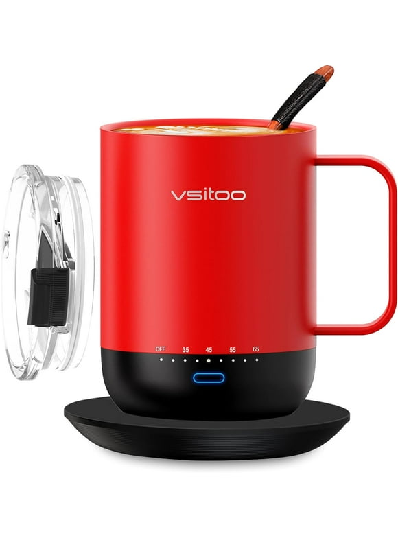VSITOO Temperature Control Smart Mug 2 with Lid, Self Heating Coffee Mug 14 oz, 90 Min Battery Life - APP & Manual Controlled Heated Coffee Mug - Improved Design for Coffee Lovers