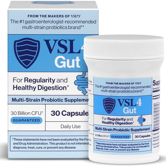 VSL4 Gut Digestive Health Probiotic for Adults, 30B CFU, Potent, Multi-Strain, 30 Capsules