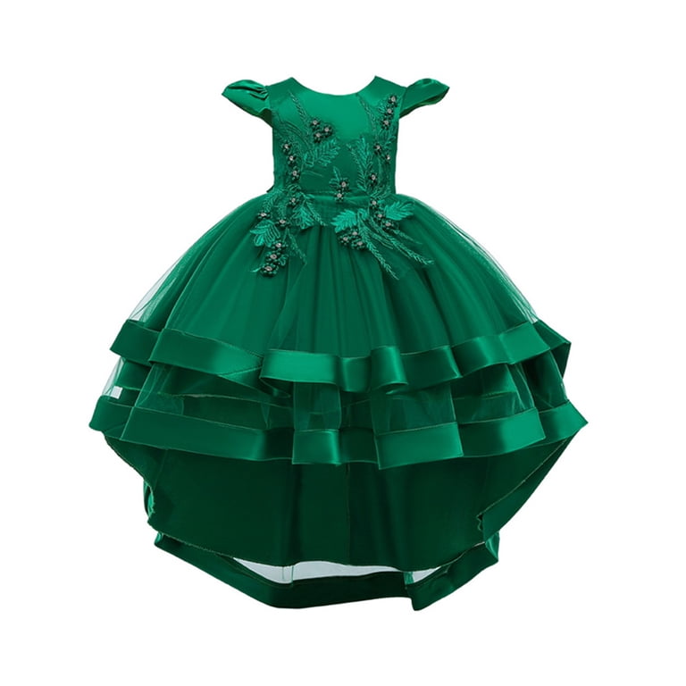 VSNOW Girls Kids Flower Short Sleeve Tulle Dress Party Prom 