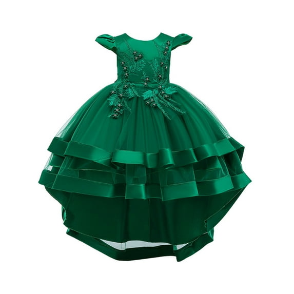 VSNOW Girls Kids Flower Short Sleeve Tulle Dress Party Prom Princess Dress 10-11 Years