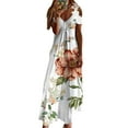 thumbnail image 1 of VSNOW Women Boho Floral Short Sleeve Summer Dress Lace Cold Shoulder Party Beach Maxi Dress, 1 of 4