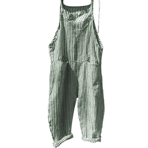 VSNOW Women Casual Cotton Linen Wide Leg Jumpsuit Dungarees Overalls Playsuit