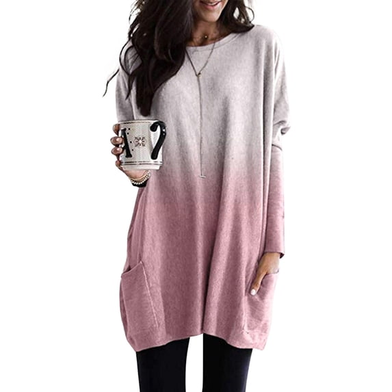 VSNOW Women Gradient Print Long Sleeve Tops Tunic Blouse T Shirt Plus Size
