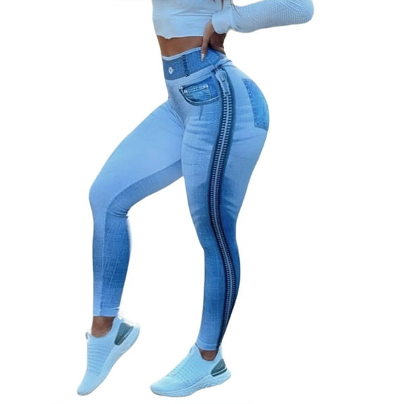 VSNOW Women Imitation Denim Print Stretch Jegging Jeans Casual Skinny Leggings