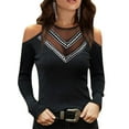 thumbnail image 1 of VSNOW Women Long Sleeve Tops Cold Shoulder Rhinestone Tunic Shirt Blouse, 1 of 8
