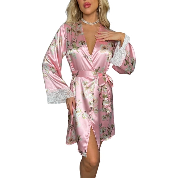 VSNOW Women Satin Robe Kimono Bathrobe Bridesmaid Wedding Sleepwear Lingerie Dress
