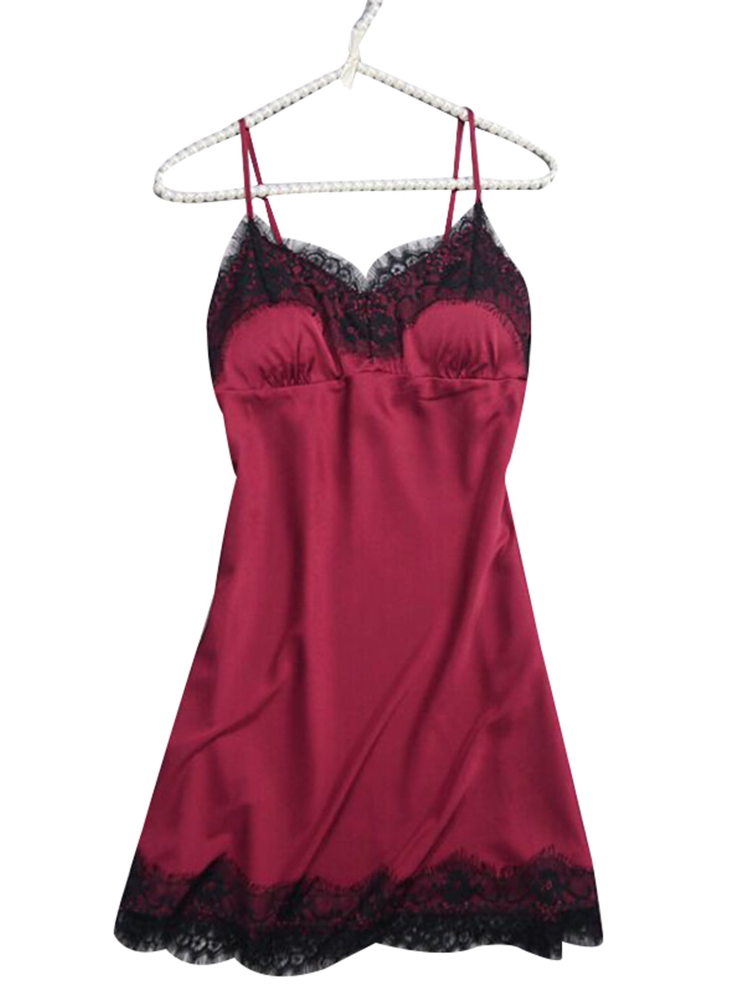 VSNOW Women Sexy V Neck Lace Satin Lingerie Babydoll Sleep Dress