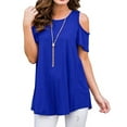 thumbnail image 1 of VSNOW Women Short Sleeve Blouse Cold Shoulder Round Neck Loose Tunic Tops T Shirt, 1 of 2