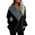 thumbnail image 1 of VSNOW Women Tops Fluffy Color Block Loose Pullover Sweatshirt, 1 of 4