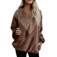 thumbnail image 1 of VSNOW Women Tops Fluffy Color Block Loose Pullover Sweatshirt, 1 of 4