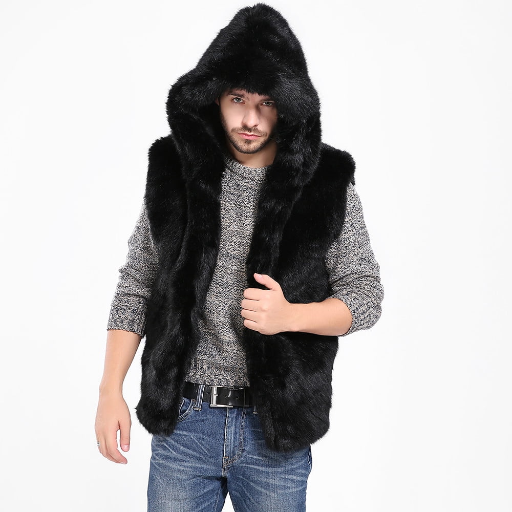 Plus size vest with fur hood best sale