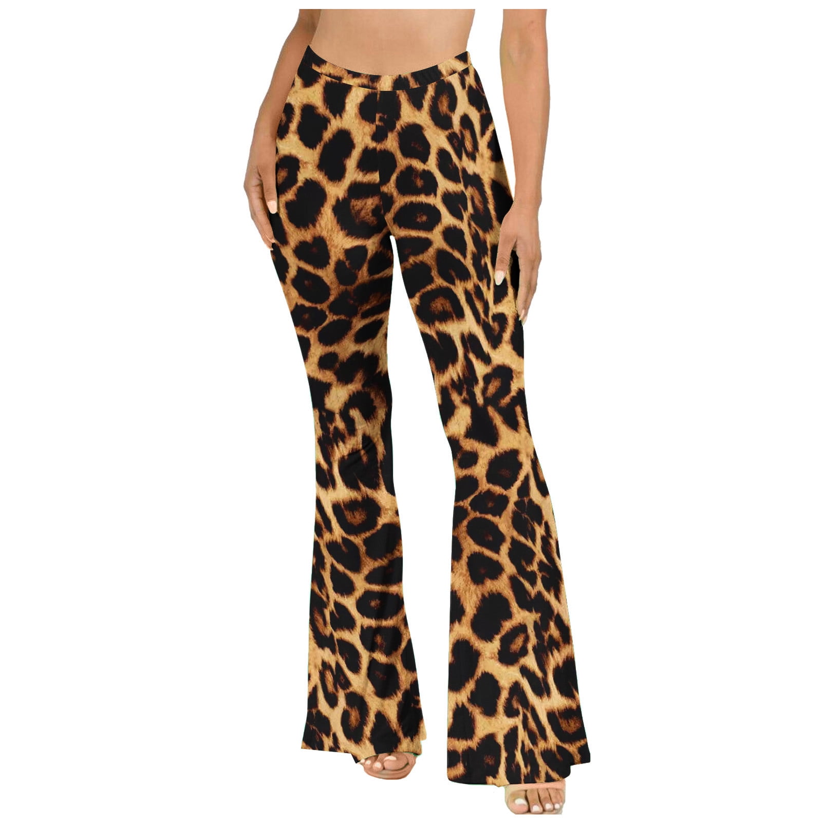 Vsontor Sexy Leopard Print Tight Flared Pants Lightweight Casual