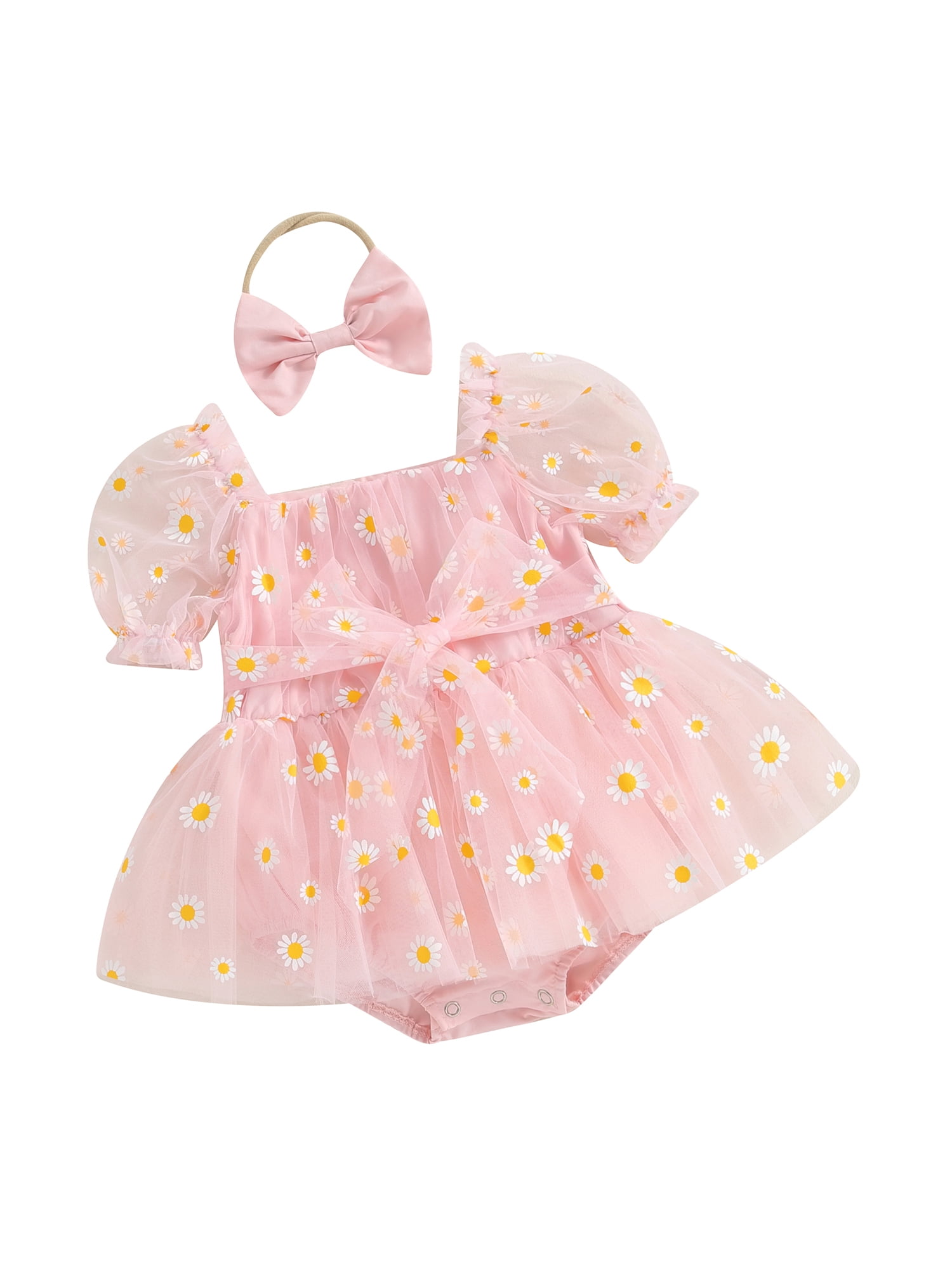 VSQWLZT Baby Girl 2Pcs Summer Outfits Short Puff Sleeve Daisy Print