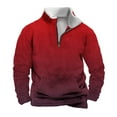thumbnail image 1 of VSSSJ 1/4 Zipper Sweatshirts for Men Sherpa Fleece Long Sleeve Gradient Print Thermal Stand Collar Sweatshirt Casual Pullover Tops Red M, 1 of 5