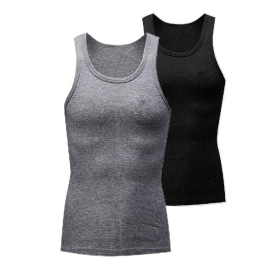 VSSSJ 2 Pack Men's Muscle Tank Tops Stretch Slim Fit Plain A-Shirts Undershirts Gym Fitness Workout Casual Sleeveless Crewneck Tops Gray XXL