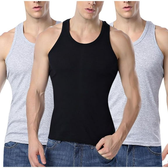 VSSSJ 3-Pack Men's Athletic Tank Tops Cotton Scoop Neck Workout Gym Muscle T-Shirt Sleeveless Stretch Breathable Comfort Undershirt Dark Gray XXL