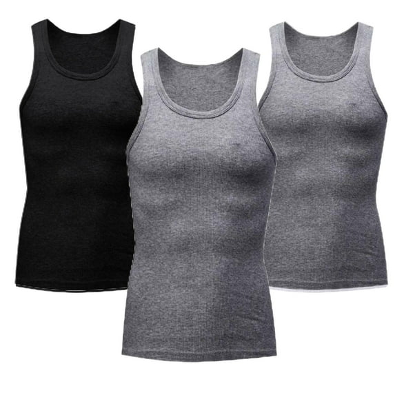 VSSSJ 3 Pack Men's Muscle Tank Tops Slim Fit Scoop Neck Sleeveless A-Shirts Stretch Lightweight Gym Fitness Workout Bodybuilding Tee Tops Dark Gray M