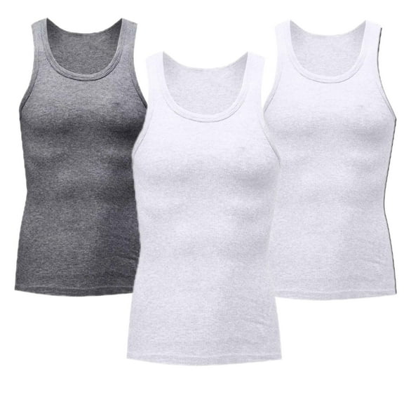 VSSSJ 3 Pack Men's Muscle Tank Tops Slim Fit Scoop Neck Sleeveless A-Shirts Stretch Lightweight Gym Fitness Workout Bodybuilding Tee Tops White M