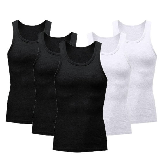 VSSSJ 5 Pack Muscle Tank Tops for Men Fitness Workout Slim Fit Stretch Gym Tees Soft Breathable Scoop Neck Sleeveless A-Shirts Black M