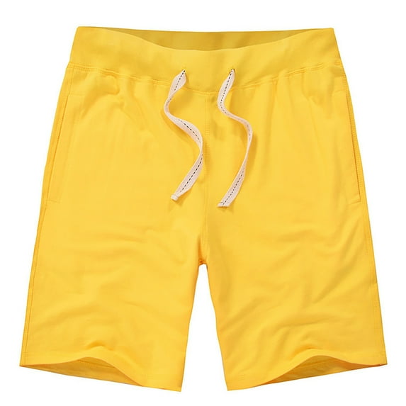 VSSSJ Athletic Shorts for Men Casual Cotton Elastic Waist Drawstring Workout Shorts Loose Summer Beach Lightweight Running Shorts with Pockets Yellow S
