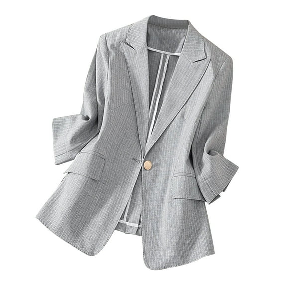 VSSSJ Blazer Jackets for Women Open Front Long Sleeve Notch Lapel Single Button Business Suit Coat Classic Work Office Casual Blazers Gray L