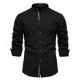 thumbnail image 1 of VSSSJ Business Shirt for Men Long Sleeve Casual Button Up Stand Collar Solid Color Comfortable Slim Fit Cotton Office Breathable Shirt Tops Black M, 1 of 2