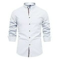 thumbnail image 1 of VSSSJ Business Shirt for Men Long Sleeve Casual Button Up Stand Collar Solid Color Comfortable Slim Fit Cotton Office Breathable Shirt Tops White M, 1 of 2
