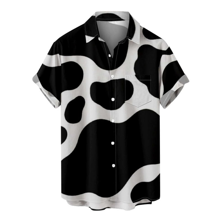 VSSSJ Button Down Shirt for Men Relaxed Fit Short Sleeve Turndown Collar  Cow Milk Print Print T-Shirts with Pocket Casual Breathable Lightweight  Tees Black XL 