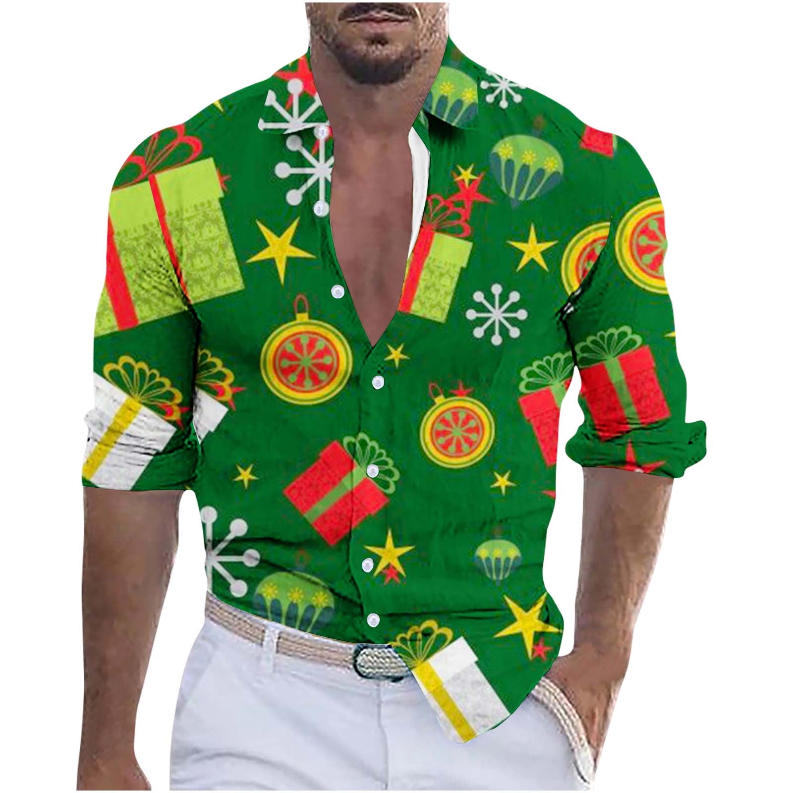 VSSSJ Button Down Shirts for Men Big and Tall Christmas Print Long