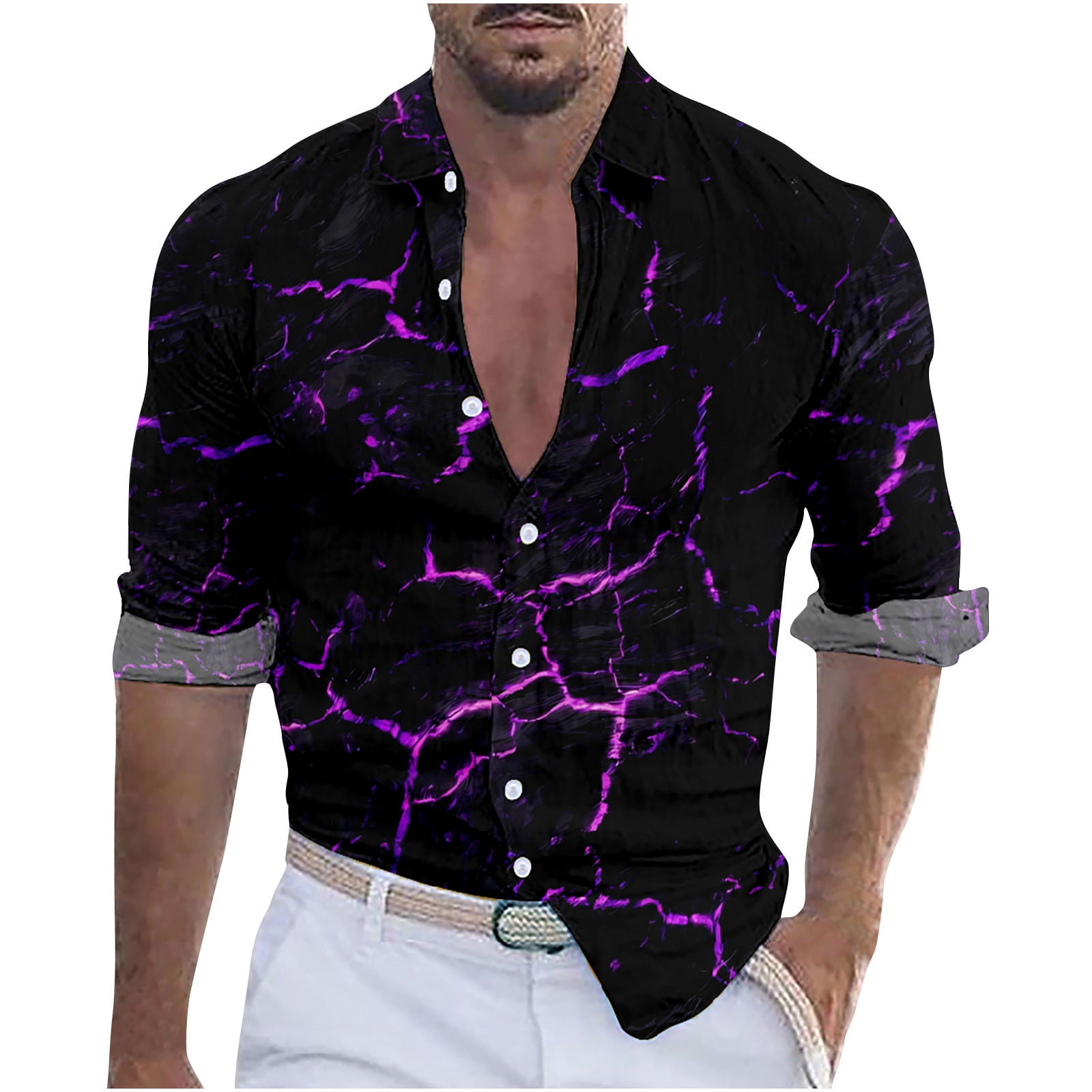 VSSSJ Button Down Shirts for Men Big and Tall Halloween Moon Print
