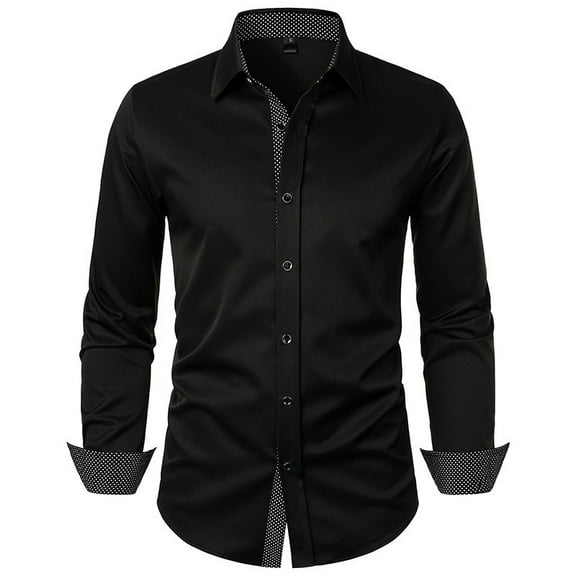 VSSSJ Button Down Shirts for Men Regular Fit Solid Color Patchwork Long Sleeve Lapel Shirt Casual Comfortable Commuting Work Blouse Tops Black L