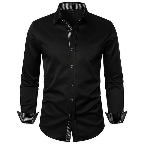 VSSSJ Button Down Shirts for Men Regular Fit Solid Color Patchwork Long Sleeve Lapel Shirt Casual Comfortable Commuting Work Blouse Tops Black S