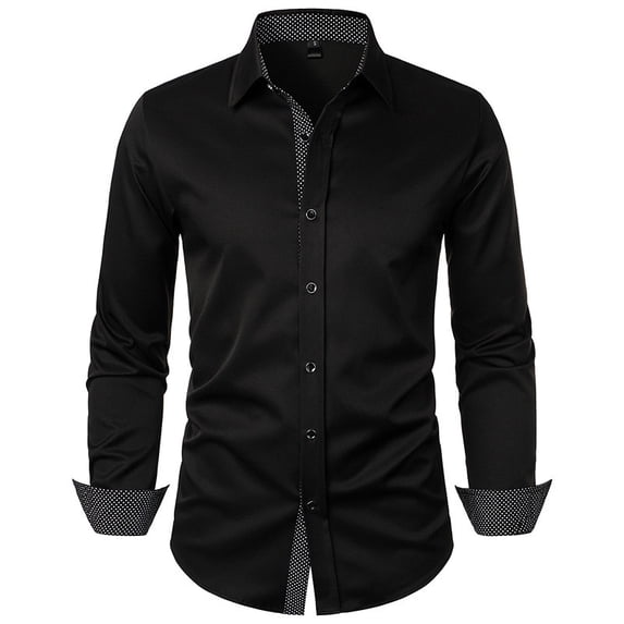 VSSSJ Button Down Shirts for Men Regular Fit Solid Color Patchwork Long Sleeve Lapel Shirt Casual Comfortable Commuting Work Blouse Tops Black XXL