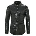 thumbnail image 1 of VSSSJ Button Down Shirts for Men Slim Fit Sequin Contrast Color Foil Long Sleeve Collared Shirt Blouse Fashion Disco Nightclub Party T-Shirts Black L, 1 of 4