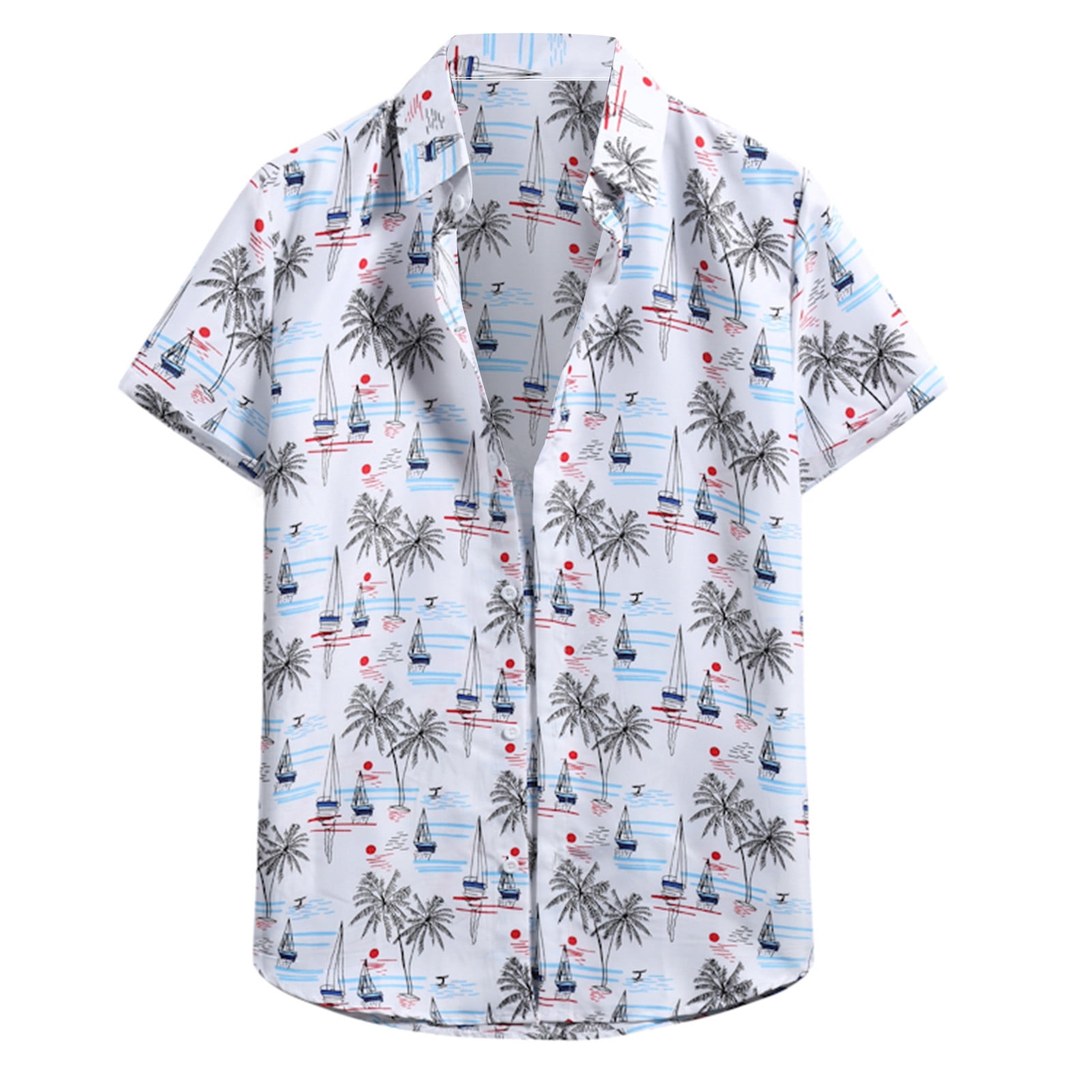 VSSSJ Button Down Shirts for Men Slim Fit Tropical Palm Tree Print Short  Sleeve Lapel Cardigan Tops Casual Comfort Beach Tee Shirts White S