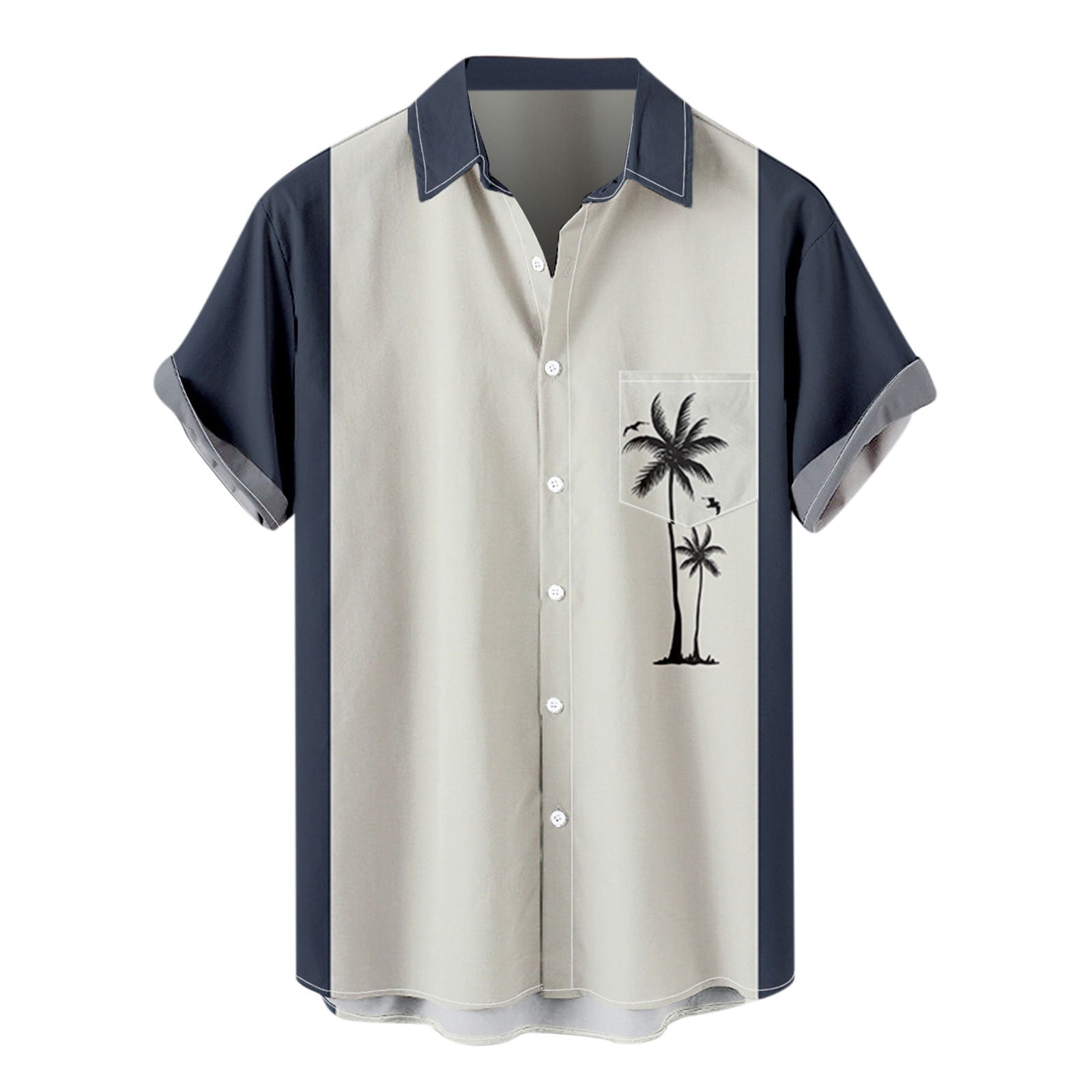 VSSSJ Button Down Shirts for Men Tropical Palm Tree Print Loose Fit Short  Sleeve Pocket Collared Tees Breathable Summer Holiday Tops Gray S 