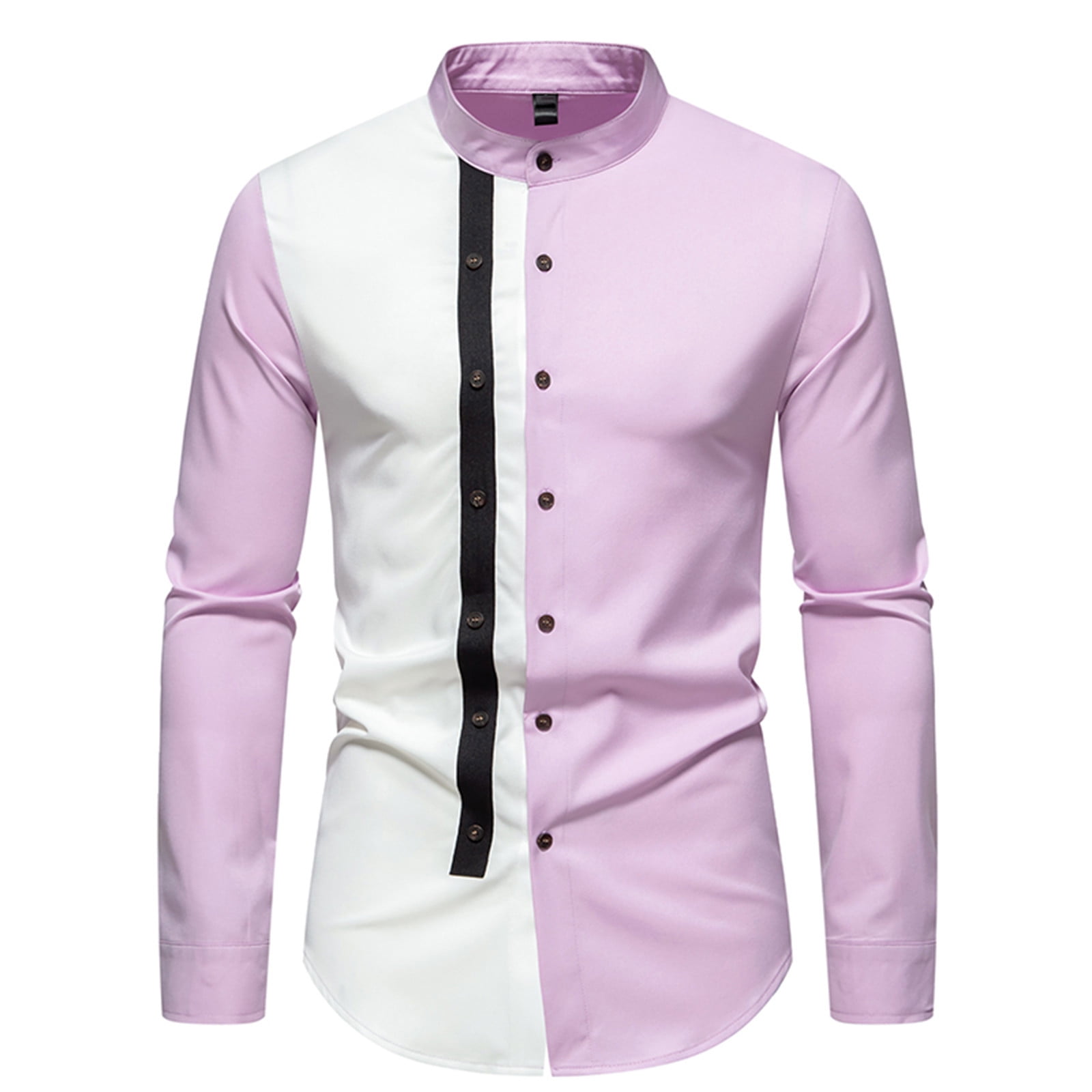 VSSSJ Button Down Shirts for Men Slim Fit Color Block Patchwork